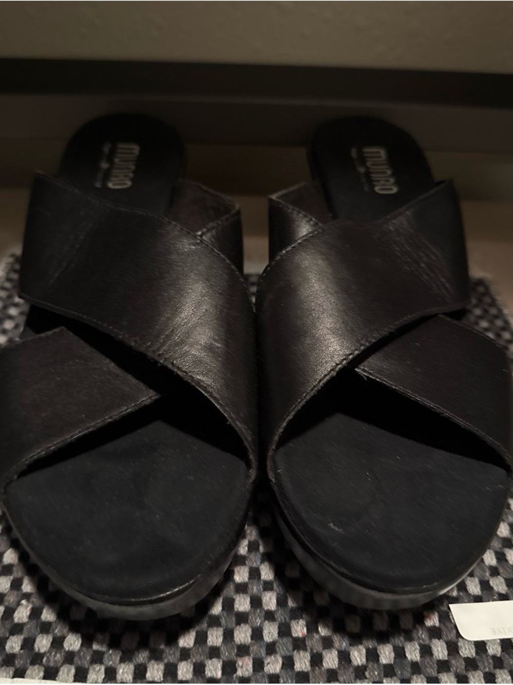 Munro Black Crisscross Slide Sandals - Women's